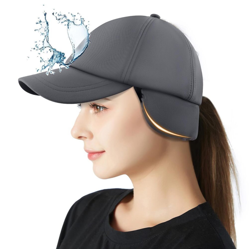 5683 Winter Fleece Hat with Ponytail Hole Drop Down Ear Flaps Warmer